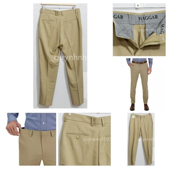 Haggar Men's Comfort Performance Stretch Straight Fit Dress Pants inmed khaki